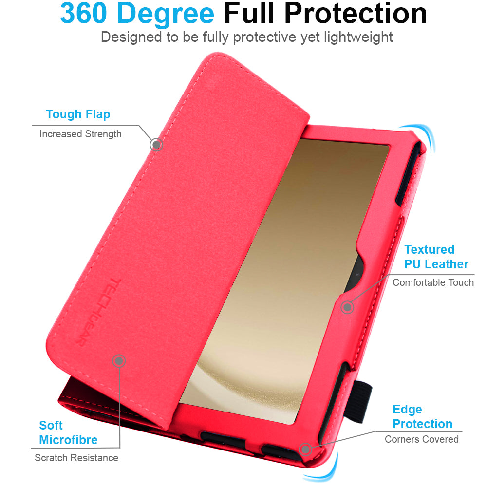 TECHGEAR Folio Case for Samsung Galaxy Tab A11+ & A9+ 11" (SM-X230/X236/X210/X215) – Leather Stand Cover with Hand Strap & Auto Sleep/Wake