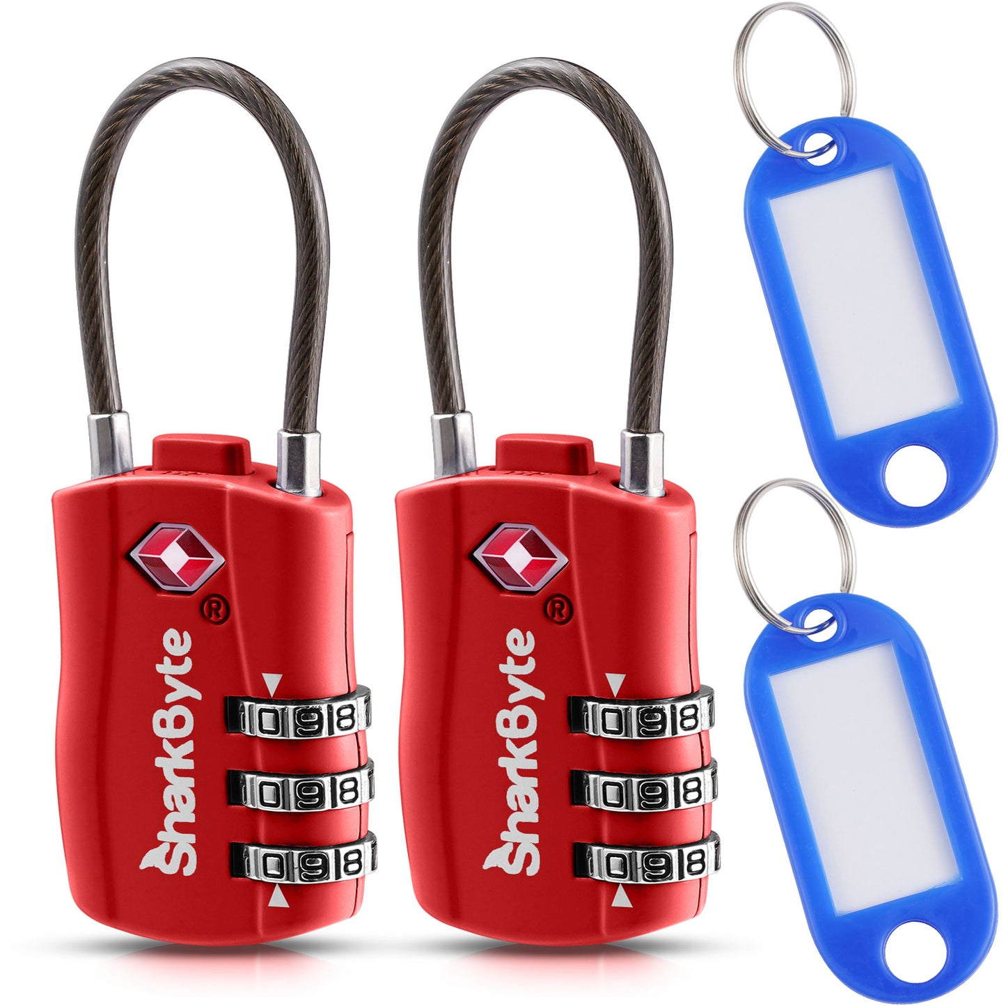 SharkByte TSA Suitcase Locks – 3-Dial Combination Cable Wire Travel Padlock for Luggage, Suitcases, Backpacks, Gym Lockers & Travel Bags (1 / 2 / 3 / 4 Pack)