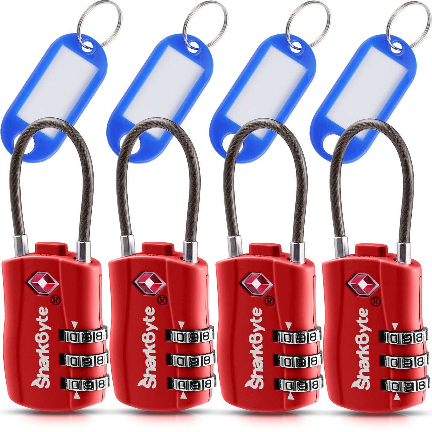 SharkByte TSA Suitcase Locks – 3-Dial Combination Cable Wire Travel Padlock for Luggage, Suitcases, Backpacks, Gym Lockers & Travel Bags (1 / 2 / 3 / 4 Pack)