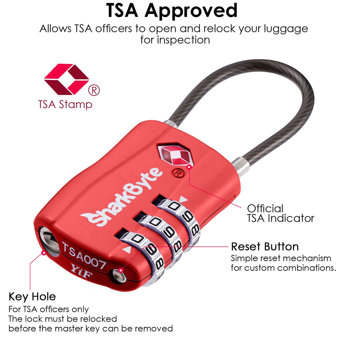 SharkByte TSA Suitcase Locks – 3-Dial Combination Cable Wire Travel Padlock for Luggage, Suitcases, Backpacks, Gym Lockers & Travel Bags (1 / 2 / 3 / 4 Pack)