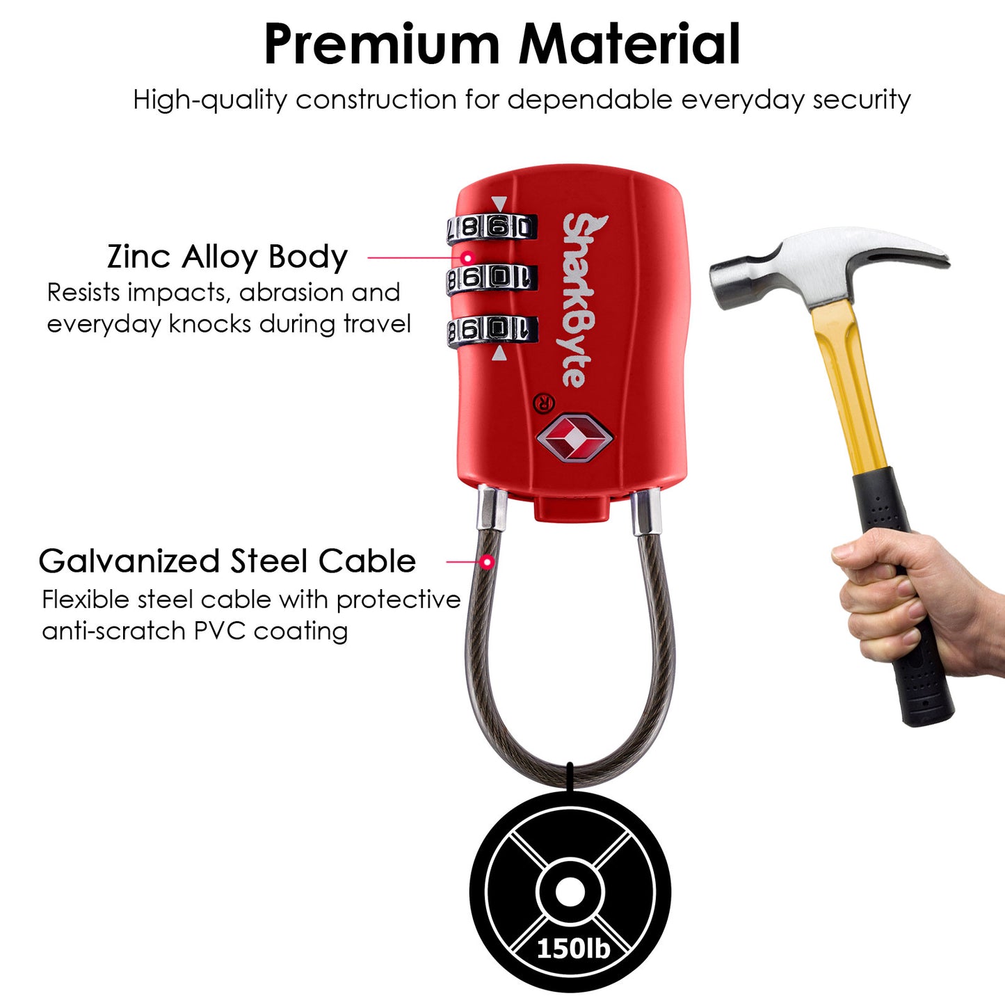 SharkByte TSA Suitcase Locks – 3-Dial Combination Cable Wire Travel Padlock for Luggage, Suitcases, Backpacks, Gym Lockers & Travel Bags (1 / 2 / 3 / 4 Pack)