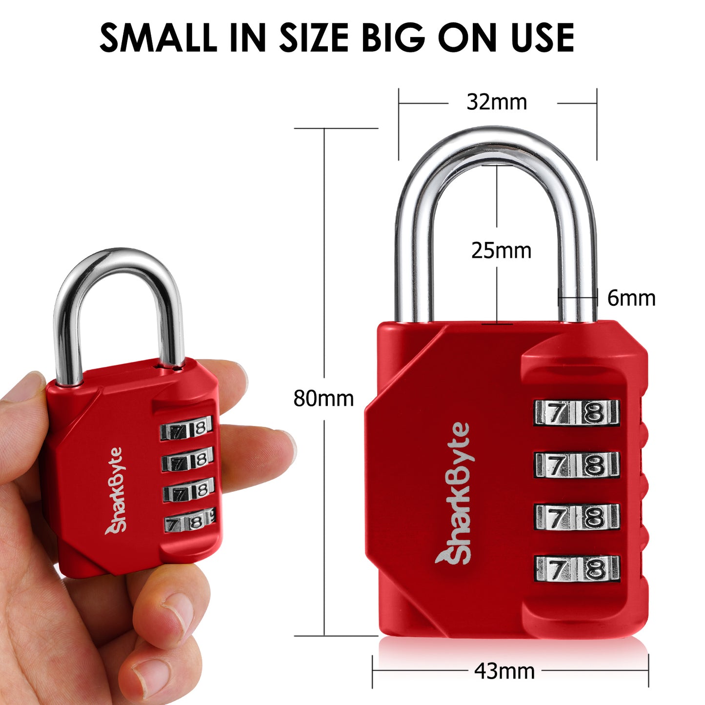 SharkByte Heavy Duty 4-Dial Combination Padlock – Weatherproof Outdoor Lock for Gym, School, Shed, Storage, Cabinet & Toolbox (1 / 2 / 3 / 4 Pack)
