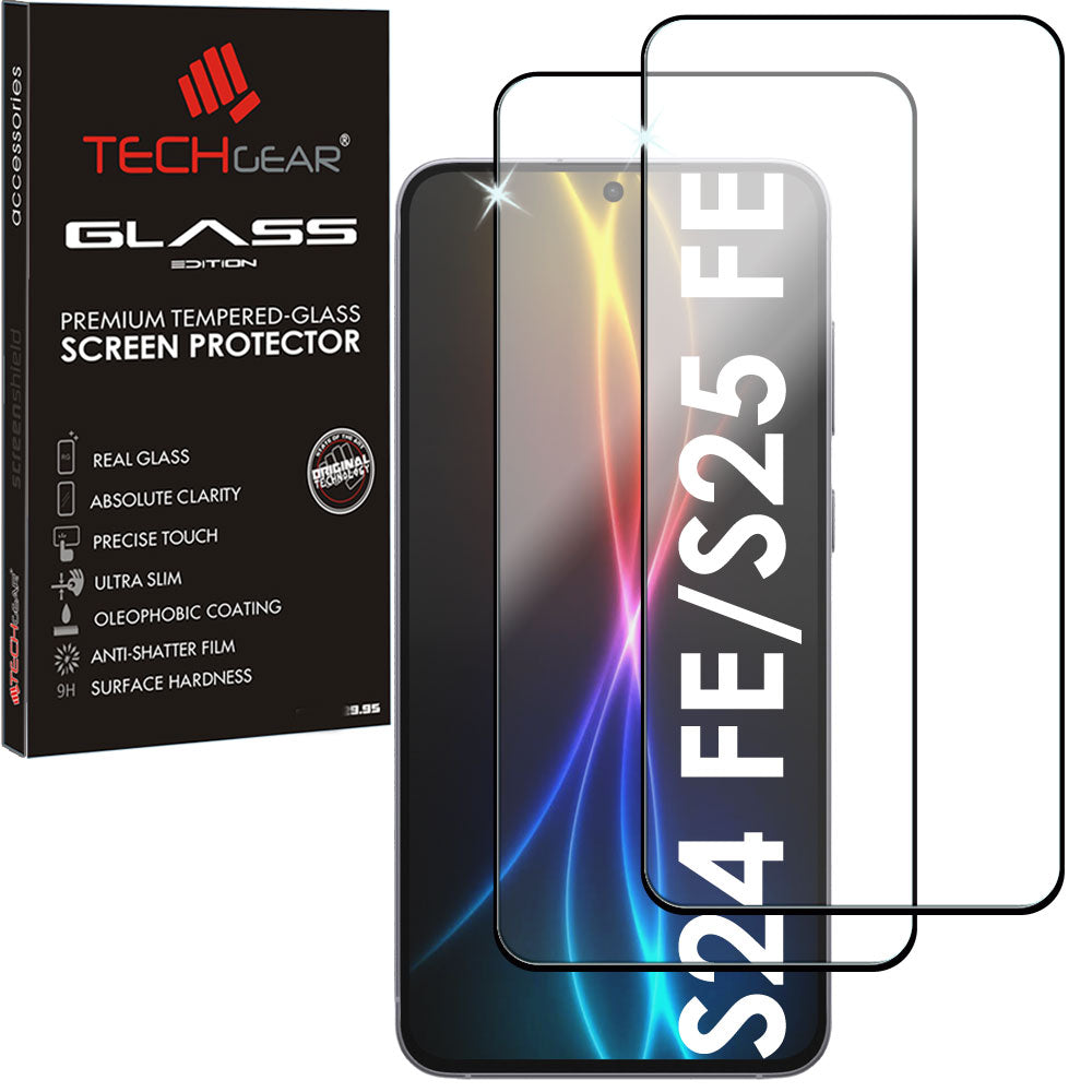 TECHGEAR Full Glass Screen Protector for Samsung Galaxy S25 FE (2025) & S24 FE (2024) – 3D Full Coverage Tempered Glass, Finger ID Compatible, Easy-Clean Surface – 1 Pack / 2 Pack