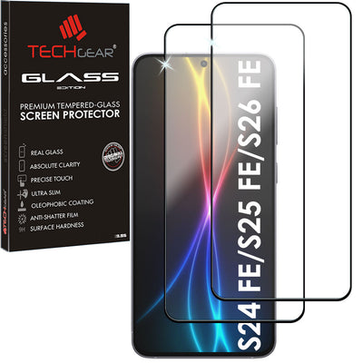 TECHGEAR Full Glass Screen Protector for Samsung Galaxy S26 FE, S25 FE & S24 FE | 3D Full Coverage 9H Tempered Glass, Fingerprint ID Compatible, Case Friendly | 1 / 2 Pack