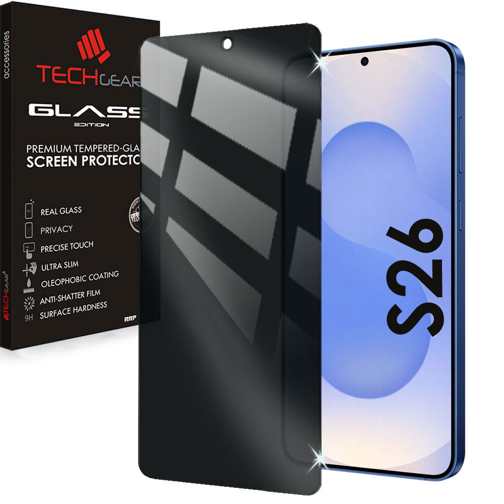 TECHGEAR Privacy Tempered Glass Screen Protector for Samsung Galaxy S26 5G - Anti Spy 3D Full Coverage, 9H Scratch Resistant, Fingerprint Compatible (1 Pack / 2 Pack)