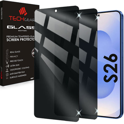 TECHGEAR Privacy Tempered Glass Screen Protector for Samsung Galaxy S26 5G - Anti Spy 3D Full Coverage, 9H Scratch Resistant, Fingerprint Compatible (1 Pack / 2 Pack)