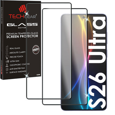 TECHGEAR Full Coverage Tempered Glass Screen Protector for Samsung Galaxy S26 Ultra 5G - 9H Full Glue Adhesion, Fingerprint ID & S Pen Compatible, Edge to Edge Protection (1 Pack / 2 Pack)
