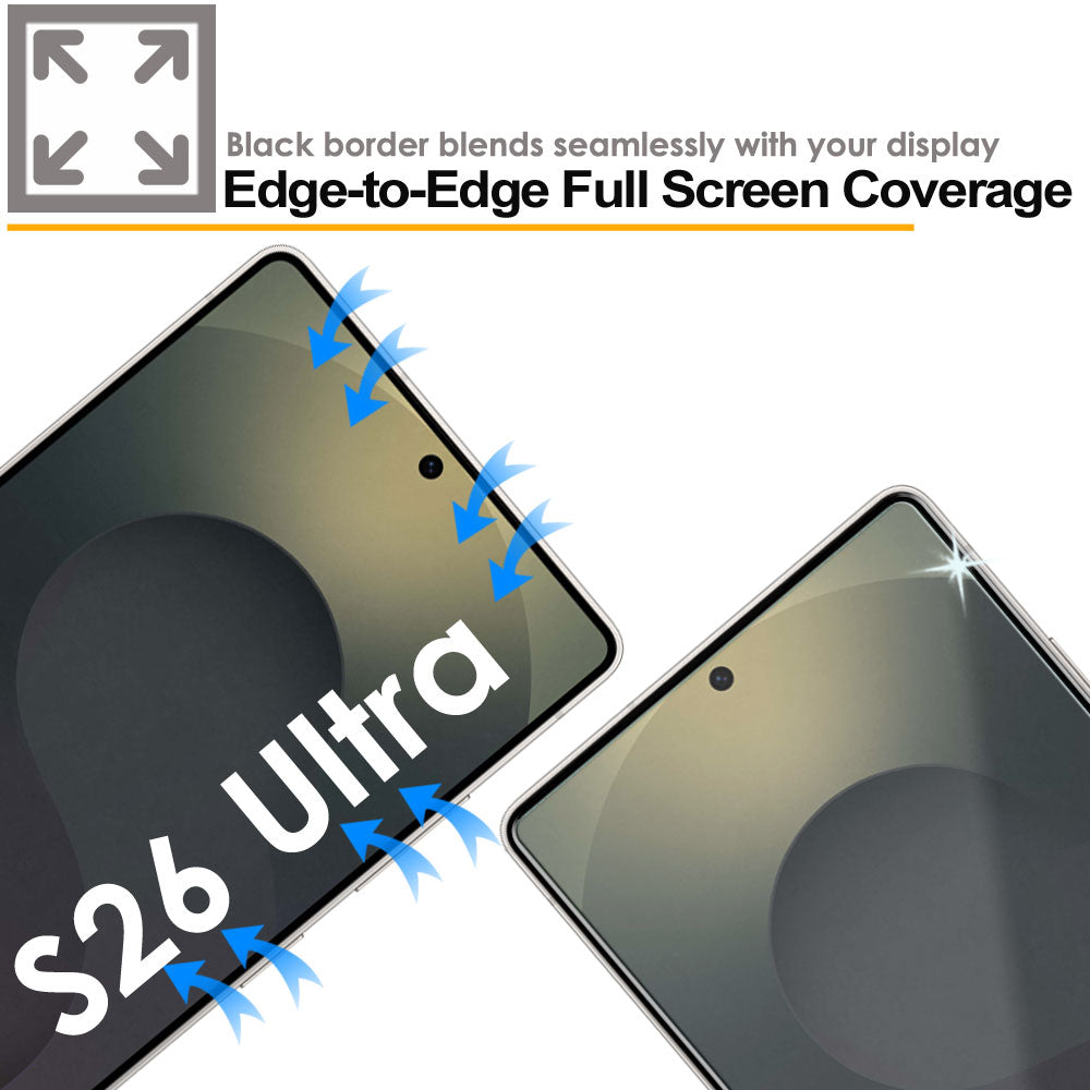 TECHGEAR Full Coverage Tempered Glass Screen Protector for Samsung Galaxy S26 Ultra 5G - 9H Full Glue Adhesion, Fingerprint ID & S Pen Compatible, Edge to Edge Protection (1 Pack / 2 Pack)