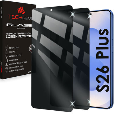 TECHGEAR Privacy Tempered Glass Screen Protector for Samsung Galaxy S26 Plus 5G - Anti Spy 3D Full Coverage, 9H Scratch Resistant, Fingerprint Compatible (1 Pack / 2 Pack)