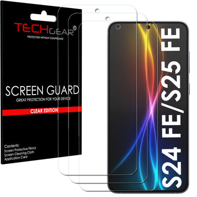 TECHGEAR Clear Screen Protector for Samsung Galaxy S25 FE & S24 FE – Ultra Clear PET Film with Easy-Clean Surface – 3 Pack / 5 Pack