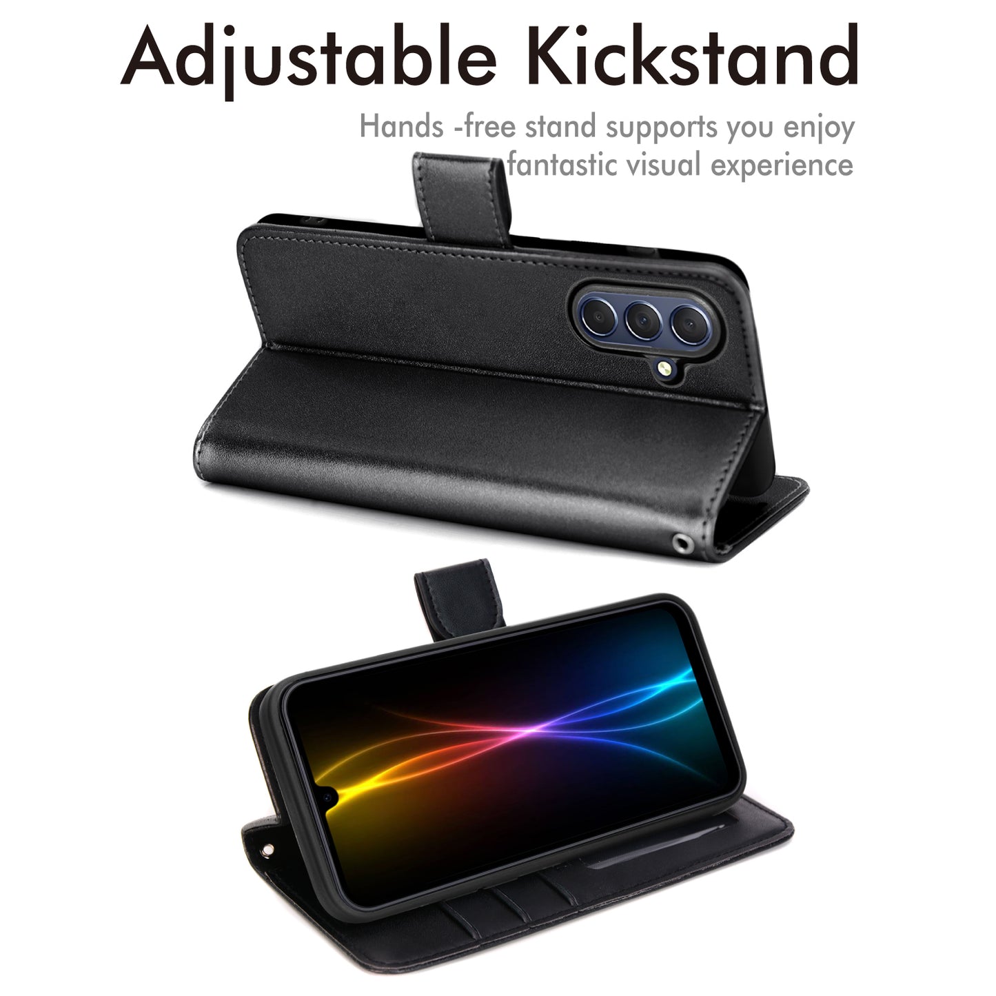 [Wallet Case] Protective Cover with Cash & RFID Blocking Card Holder, Stand and Wrist Strap For Samsung Galaxy A17 5G / A17 4G