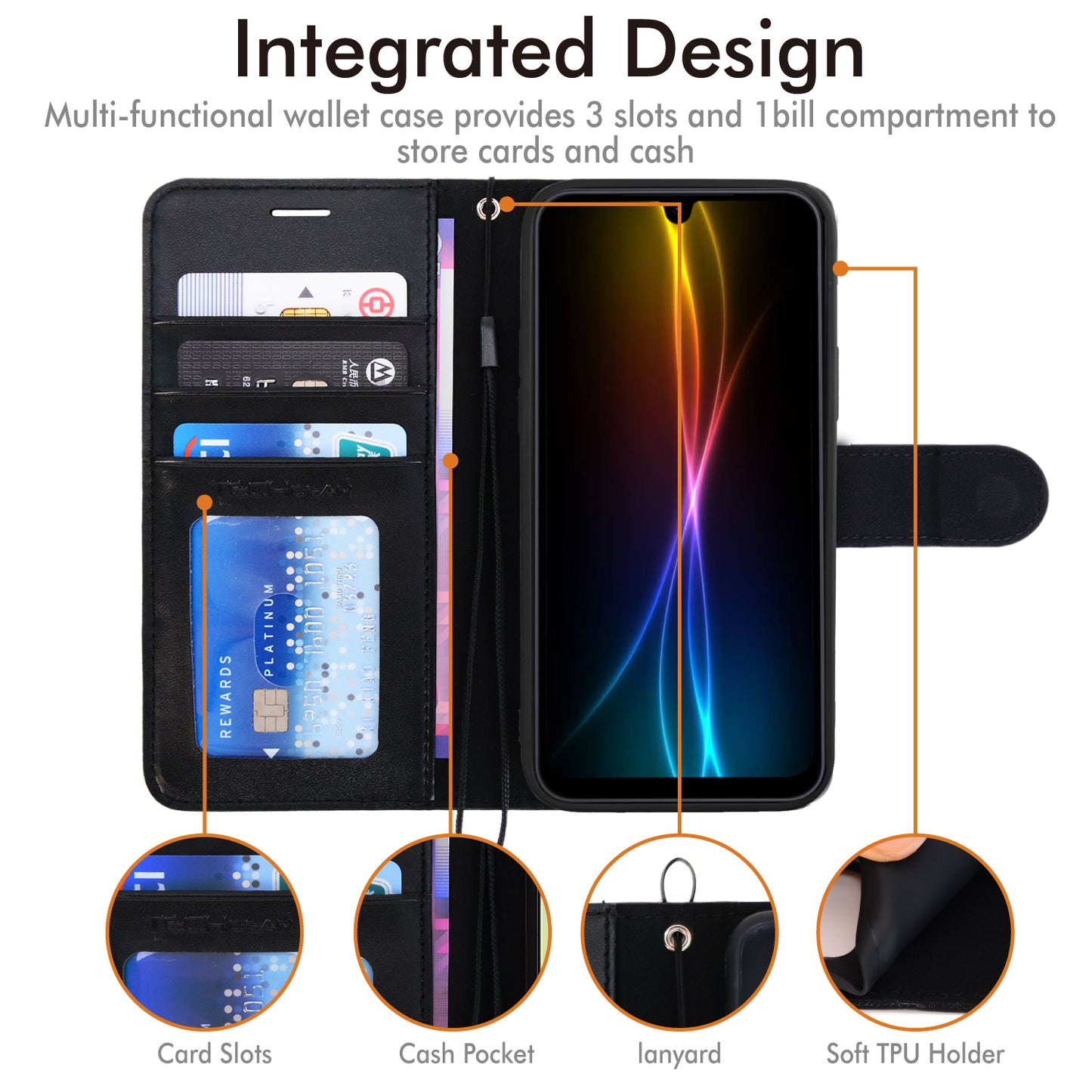 [Wallet Case] Protective Cover with Cash & RFID Blocking Card Holder, Stand and Wrist Strap For Samsung Galaxy A17 5G / A17 4G