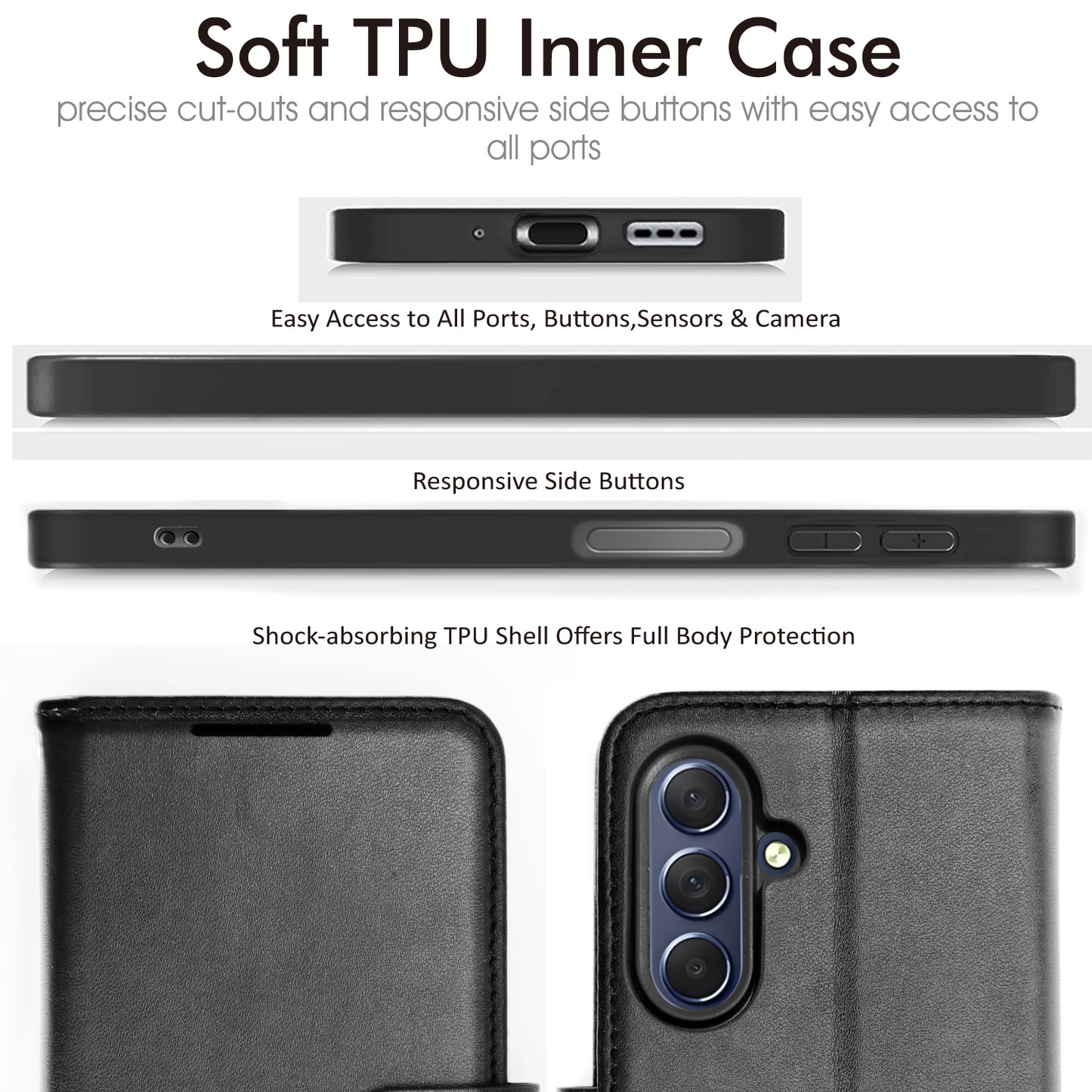 [Wallet Case] Protective Cover with Cash & RFID Blocking Card Holder, Stand and Wrist Strap For Samsung Galaxy A17 5G / A17 4G