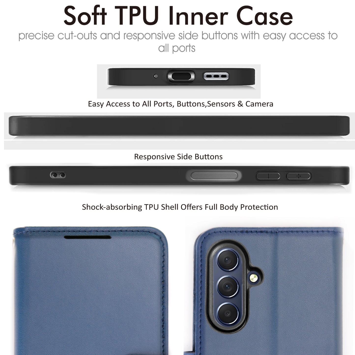 [Wallet Case] Protective Cover with Cash & RFID Blocking Card Holder, Stand and Wrist Strap For Samsung Galaxy A17 5G / A17 4G