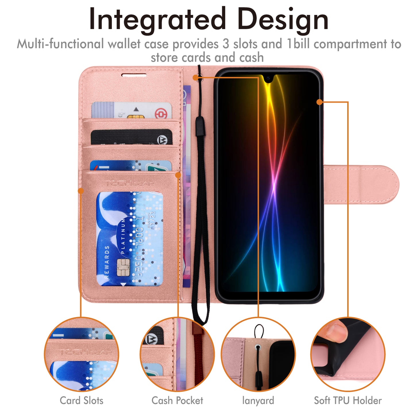 [Wallet Case] Protective Cover with Cash & RFID Blocking Card Holder, Stand and Wrist Strap For Samsung Galaxy A17 5G / A17 4G