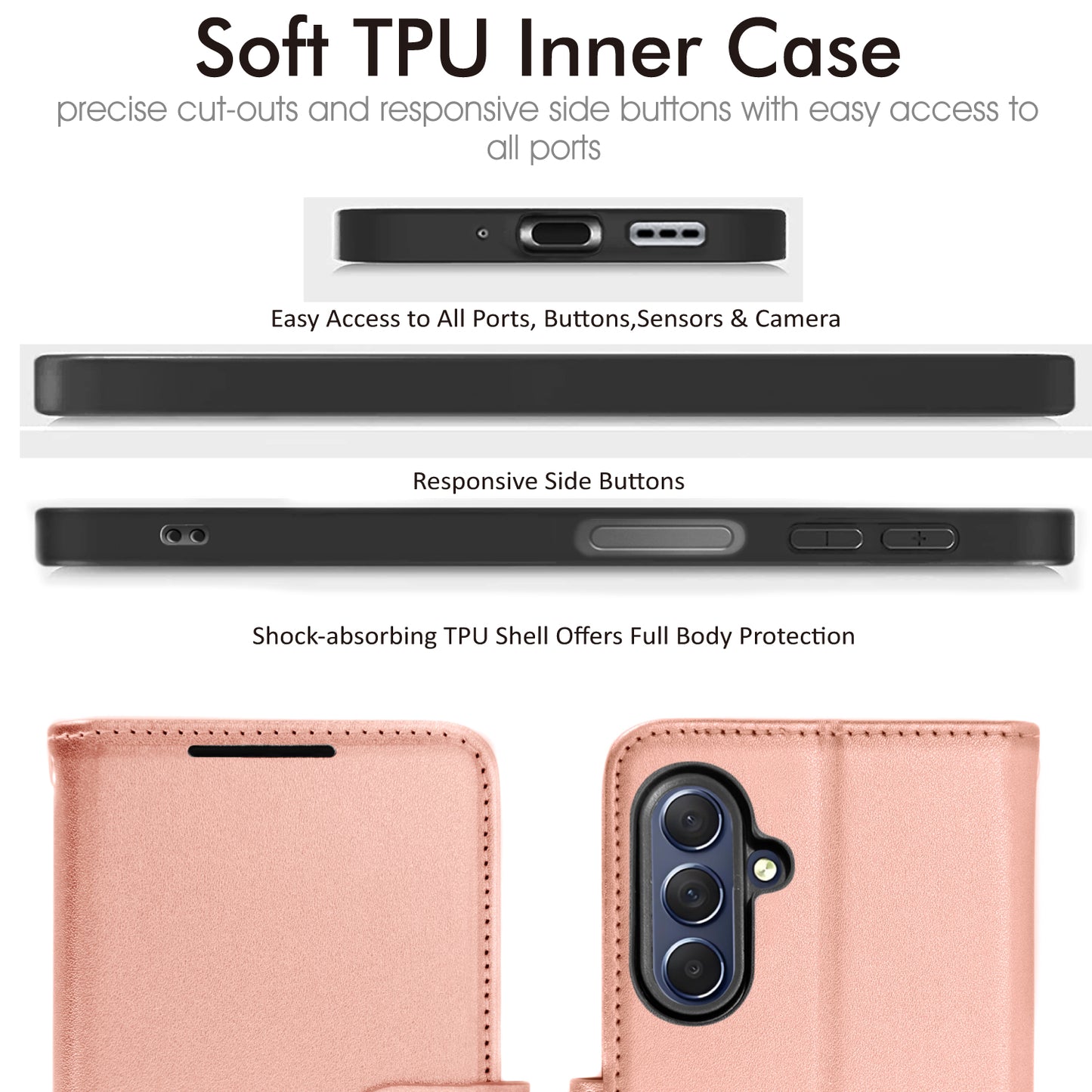 [Wallet Case] Protective Cover with Cash & RFID Blocking Card Holder, Stand and Wrist Strap For Samsung Galaxy A17 5G / A17 4G