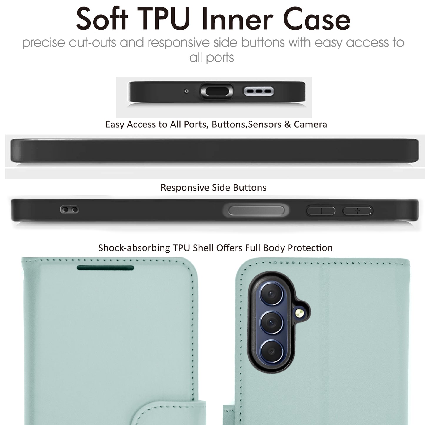 [Wallet Case] Protective Cover with Cash & RFID Blocking Card Holder, Stand and Wrist Strap For Samsung Galaxy A17 5G / A17 4G