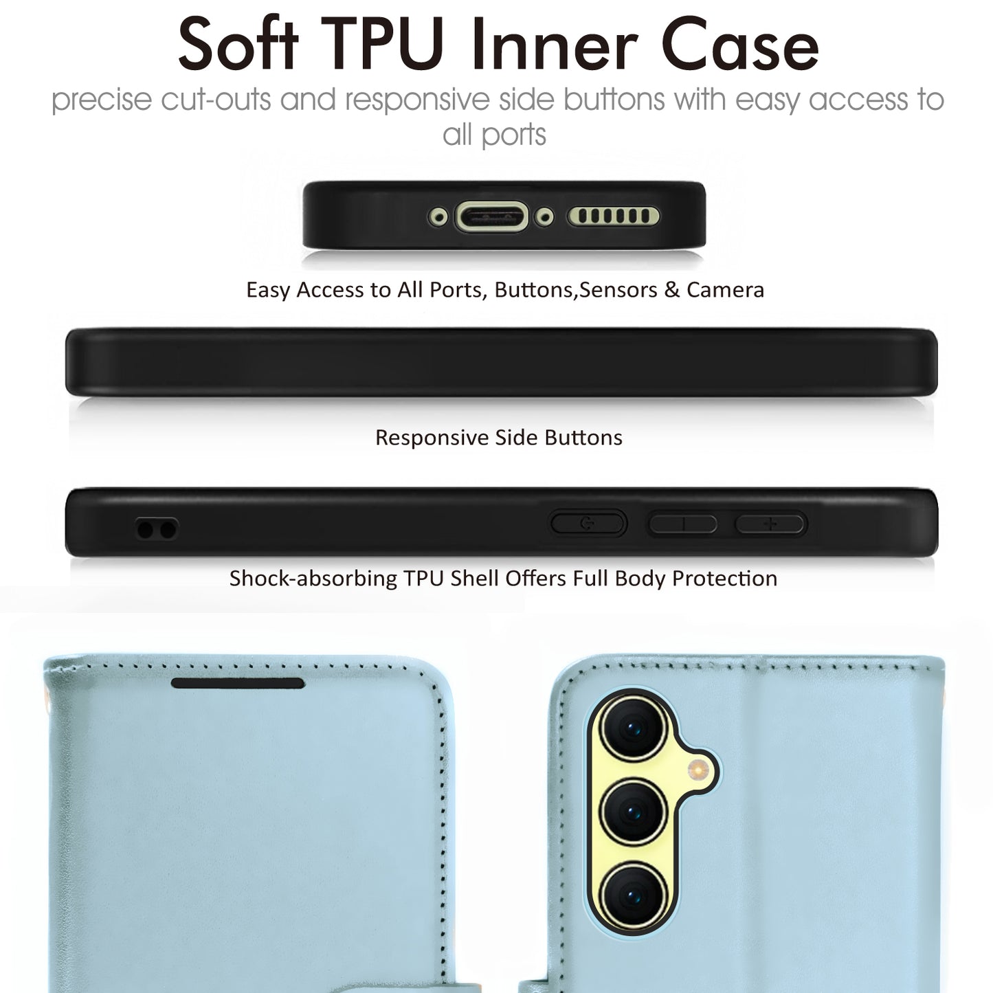 TECHGEAR RFID Wallet Case for Samsung Galaxy A37 5G / A37 4G – Premium PU Leather Flip Cover with Card Slots, Clear ID Window, Kickstand & Wrist Strap