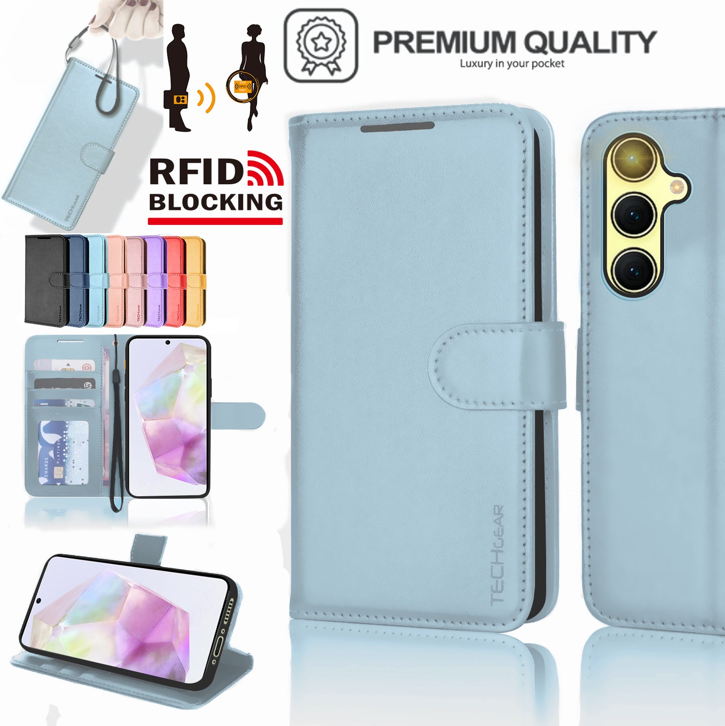 TECHGEAR RFID Wallet Case for Samsung Galaxy A37 5G / A37 4G – Premium PU Leather Flip Cover with Card Slots, Clear ID Window, Kickstand & Wrist Strap