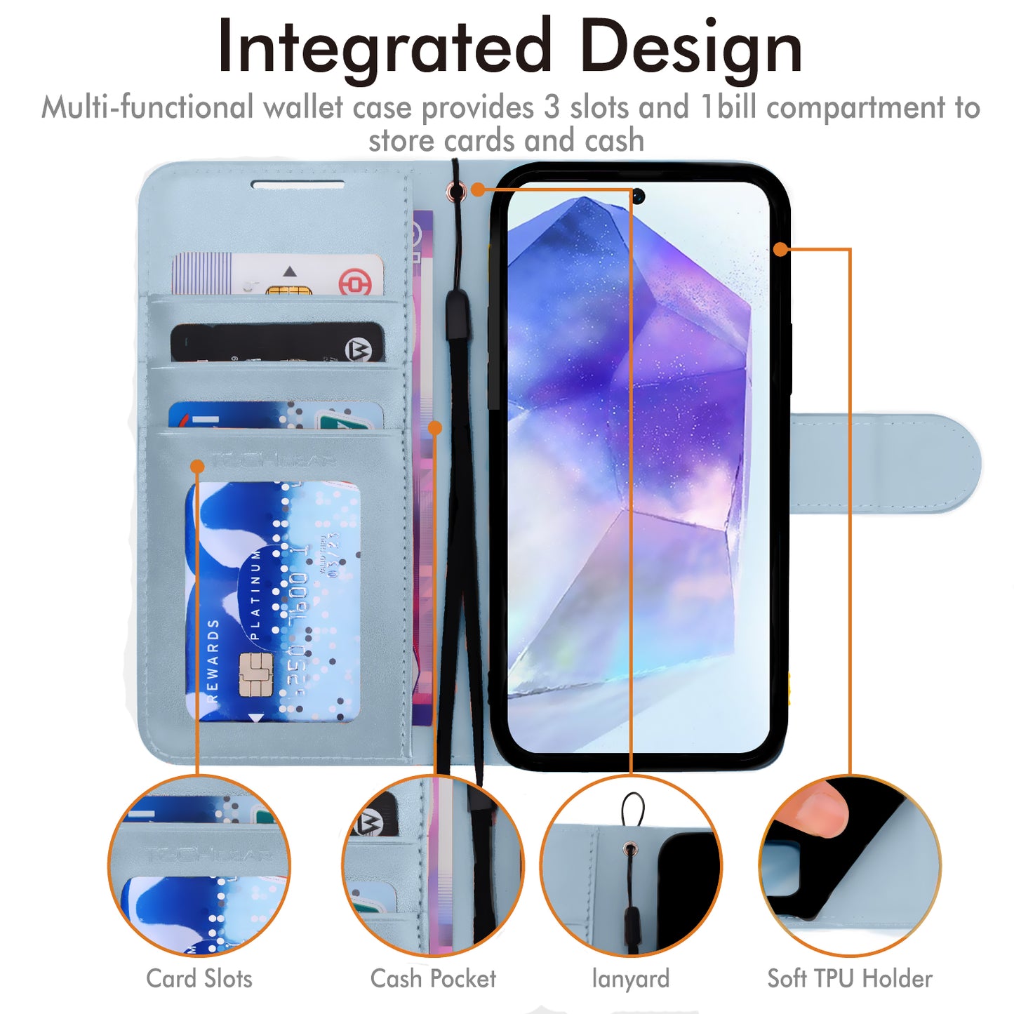 TECHGEAR RFID Wallet Case for Samsung Galaxy A57 5G / A57 4G – Premium PU Leather Flip Cover with Card Slots, Clear ID Window, Kickstand & Wrist Strap