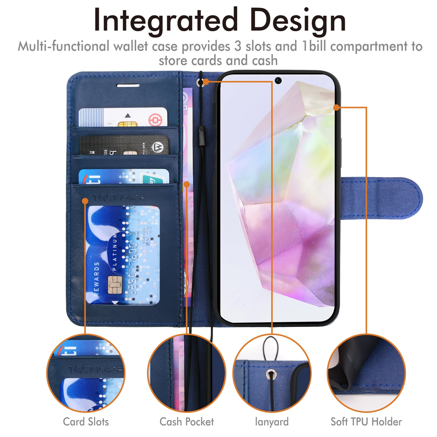 TECHGEAR RFID Wallet Case for Samsung Galaxy A37 5G / A37 4G – Premium PU Leather Flip Cover with Card Slots, Clear ID Window, Kickstand & Wrist Strap