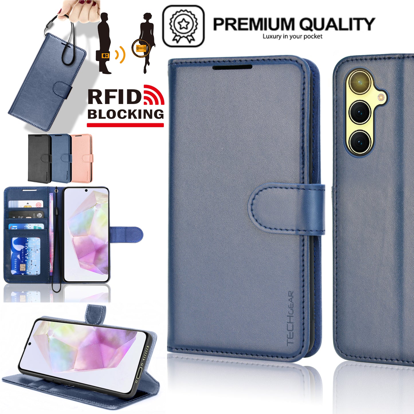 TECHGEAR RFID Wallet Case for Samsung Galaxy A57 5G / A57 4G – Premium PU Leather Flip Cover with Card Slots, Clear ID Window, Kickstand & Wrist Strap