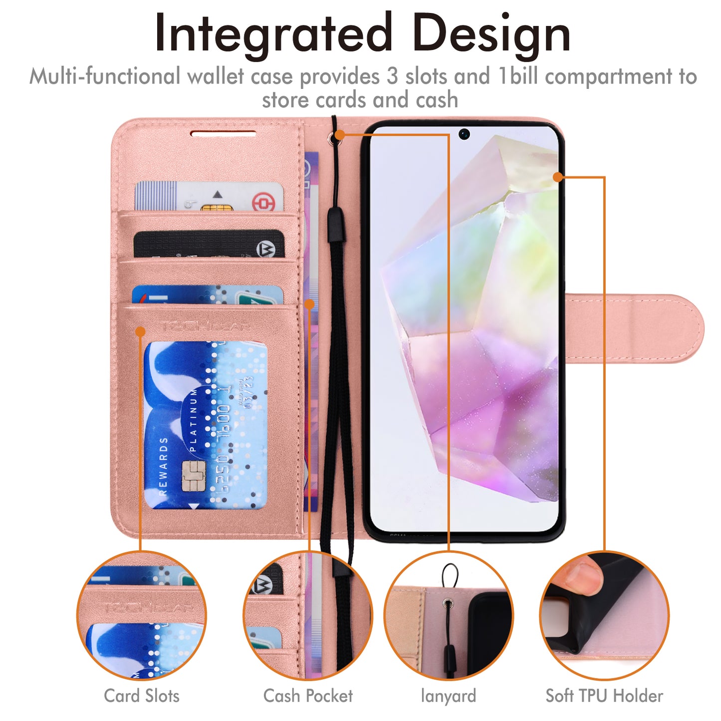 TECHGEAR RFID Wallet Case for Samsung Galaxy A37 5G / A37 4G – Premium PU Leather Flip Cover with Card Slots, Clear ID Window, Kickstand & Wrist Strap
