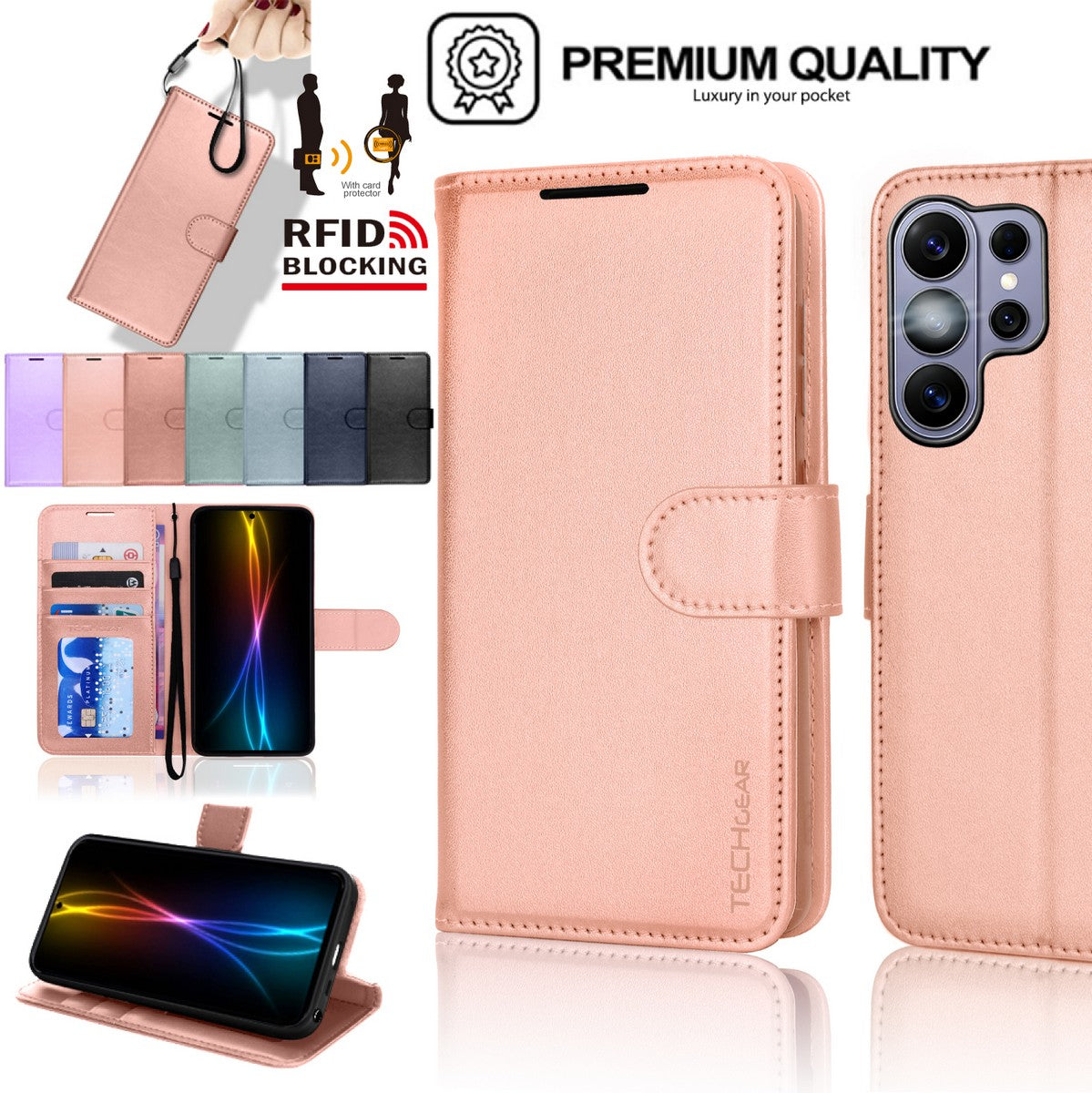 TECHGEAR RFID Wallet Case for Samsung Galaxy S26 Ultra 5G – Premium PU Leather Flip Cover with Card Slots, Clear ID Window, Kickstand & Wrist Strap