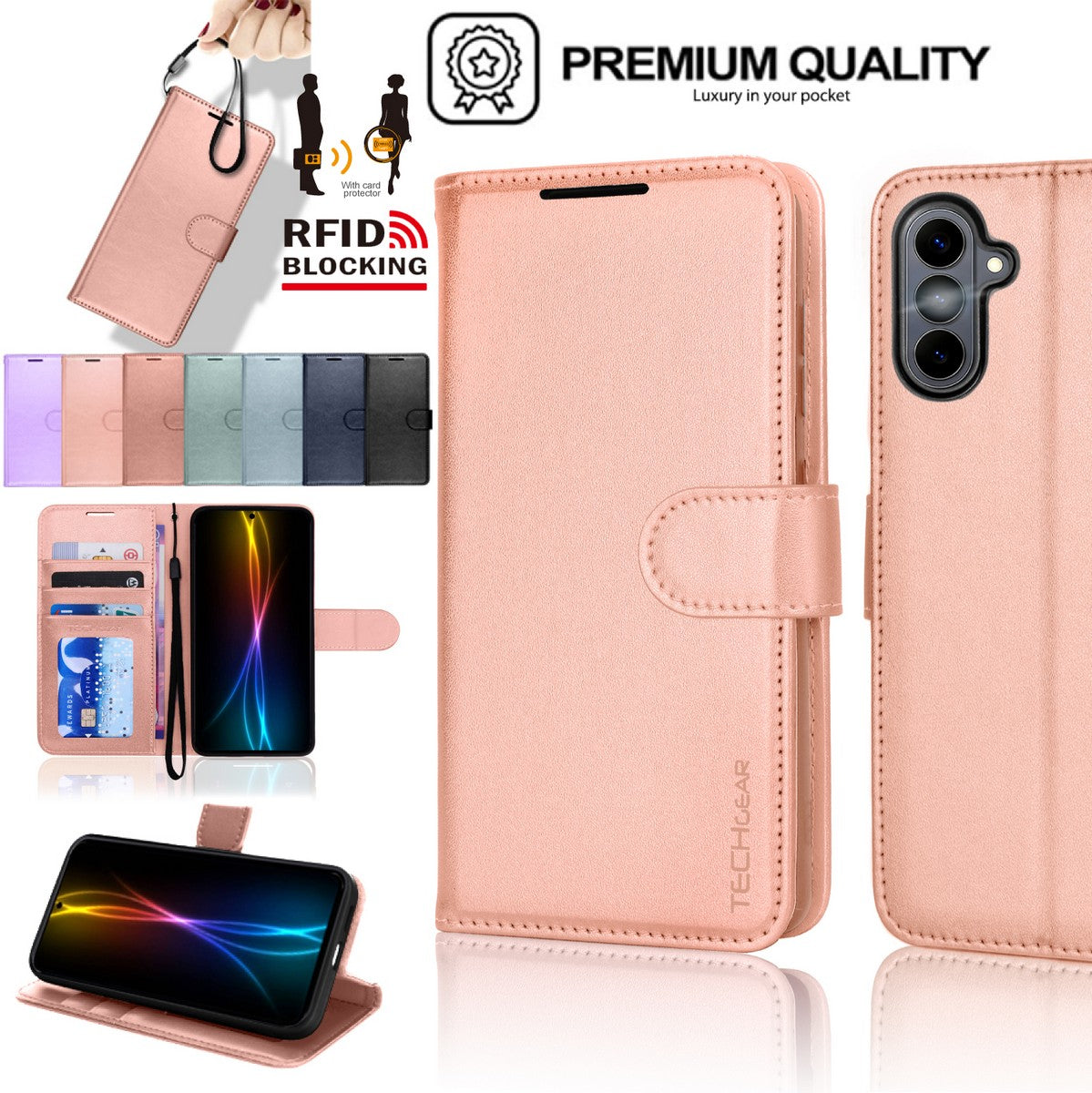 TECHGEAR RFID Wallet Case for Samsung Galaxy S26 Plus 5G (S26+) – Premium PU Leather Flip Cover with Card Slots, Clear ID Window, Kickstand & Wrist Strap