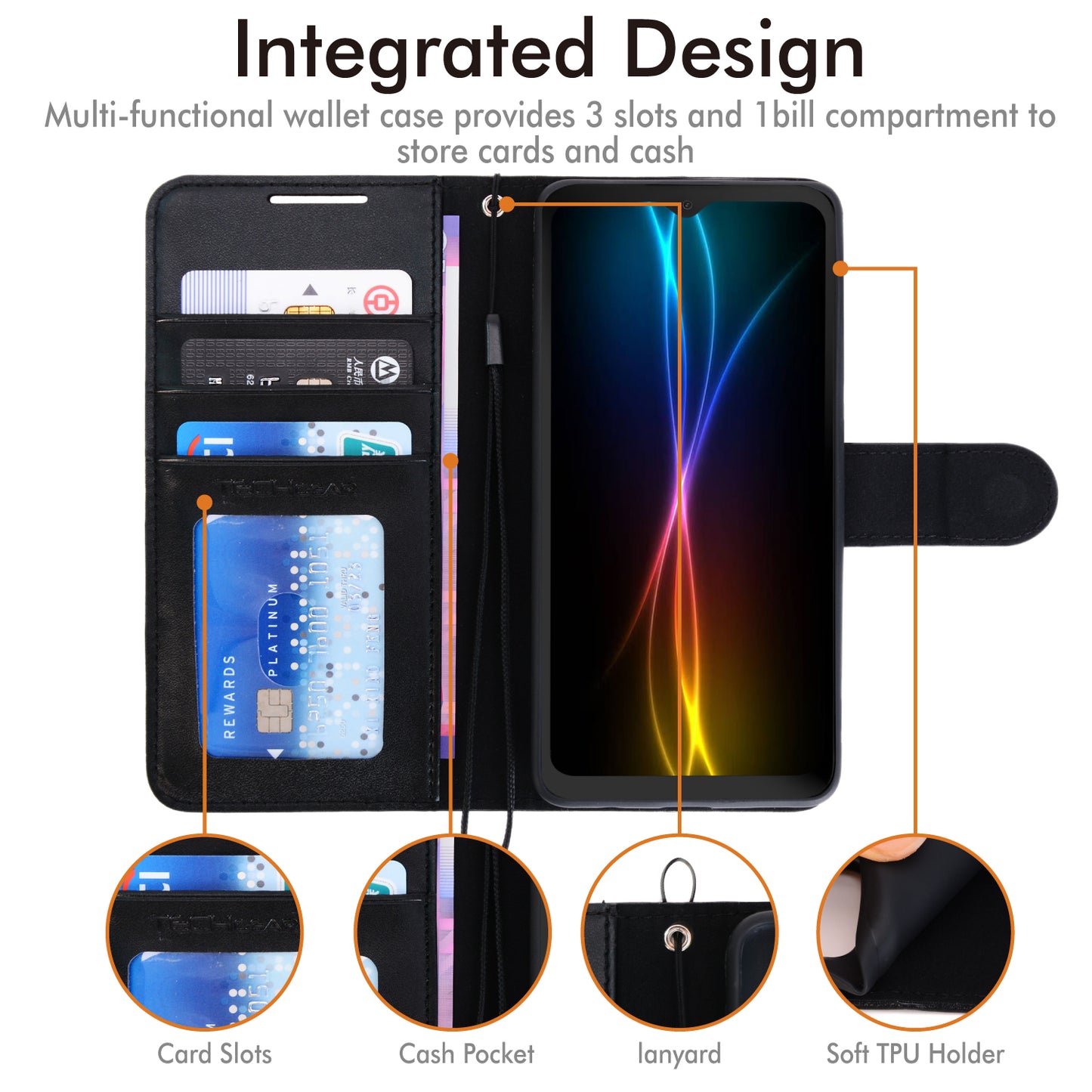[Leather Wallet Case] Protective Cover with Cash & Card Holder, Stand and Wrist Strap For Samsung XCover 7 Pro 5G