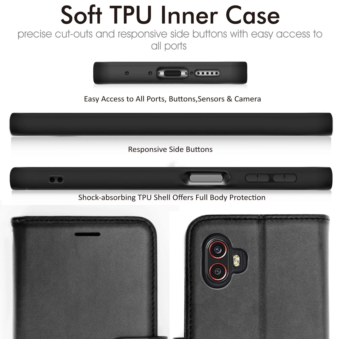 [Leather Wallet Case] Protective Cover with Cash & Card Holder, Stand and Wrist Strap For Samsung XCover 7 Pro 5G