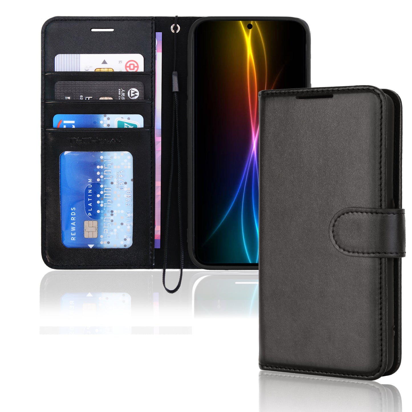 [Wallet Case] Protective Cover with Cash & RFID Blocking Card Holder, Stand and Wrist Strap For Samsung Galaxy S25 FE