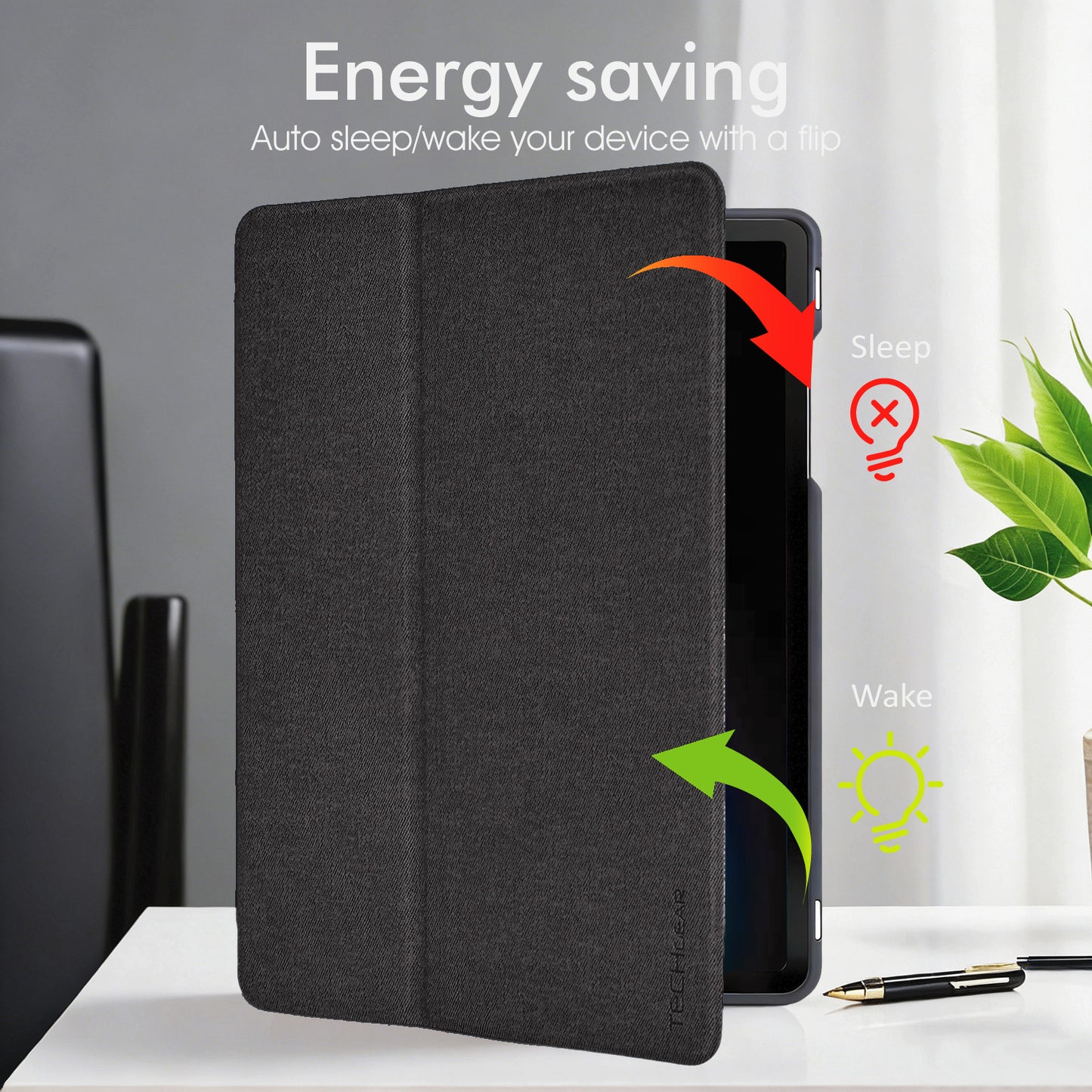 TECHGEAR Smart Case for Samsung Galaxy Tab A11+ / A11 Plus 11" (SM-X230 / SM-X236) – Slim PU Leather Folio Stand with Stylus Holder & Auto Wake Sleep