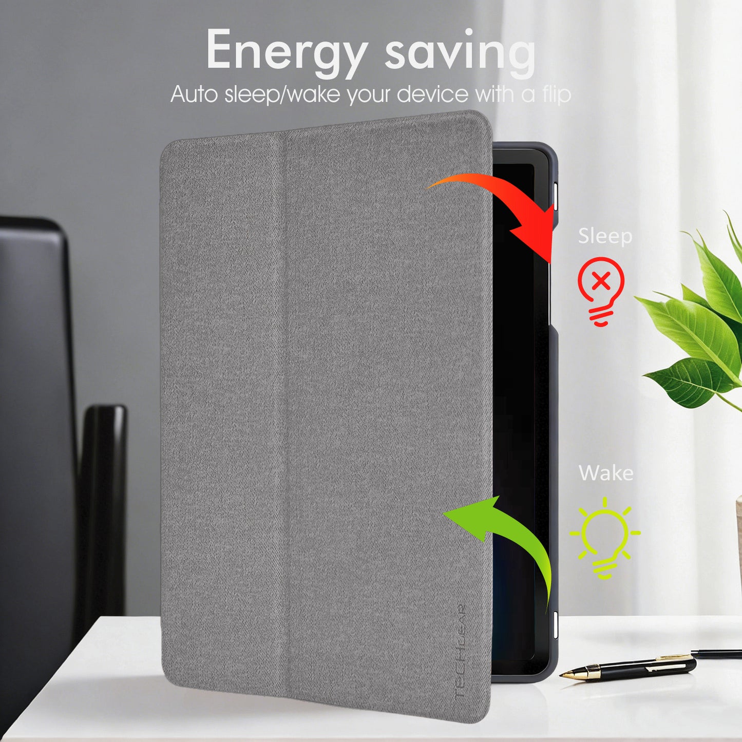 TECHGEAR Smart Case for Samsung Galaxy Tab A11+ / A11 Plus 11" (SM-X230 / SM-X236) – Slim PU Leather Folio Stand with Stylus Holder & Auto Wake Sleep