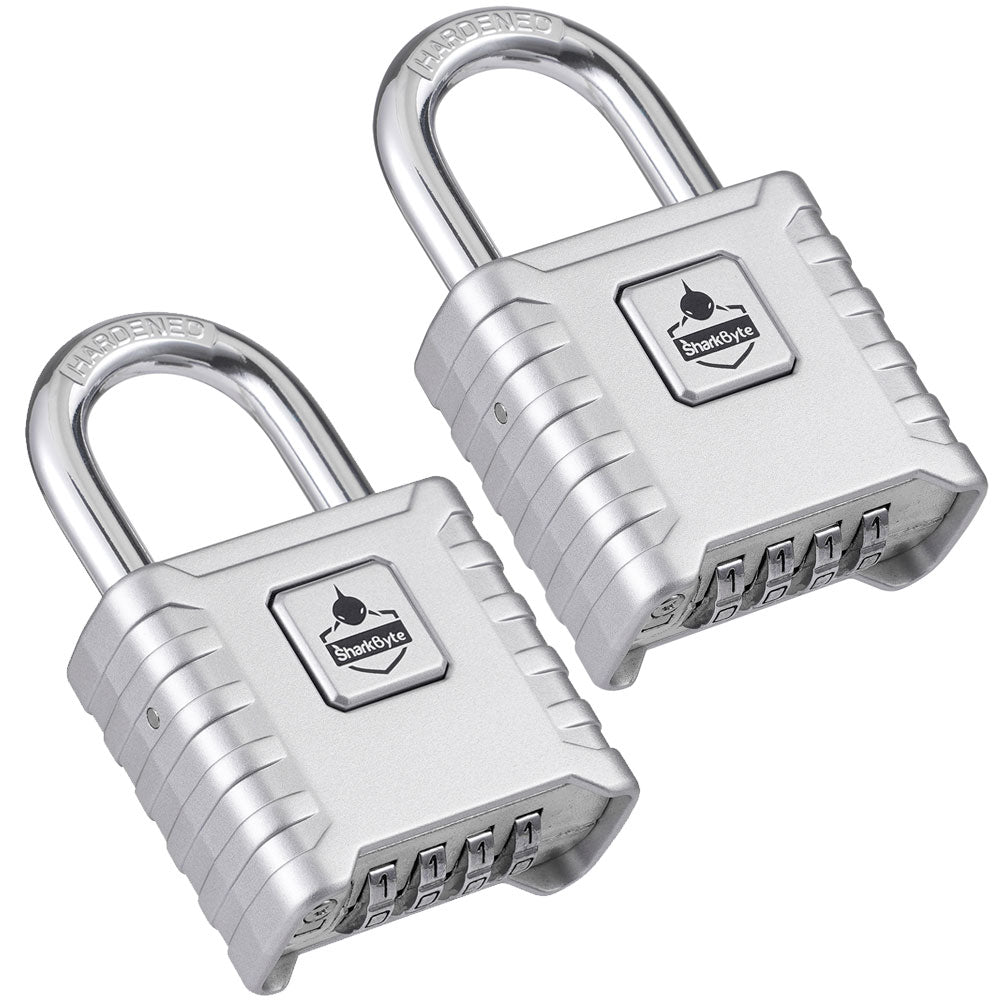SharkByte Heavy Duty Combination Padlock 52mm – Weatherproof Outdoor Lock with 8mm Stainless Steel Shackle, Anti-Rust, Resettable Code, One-Button Locking for Gate, Warehouse, School, Shed, Storage, Garage (1 / 2 Pack)