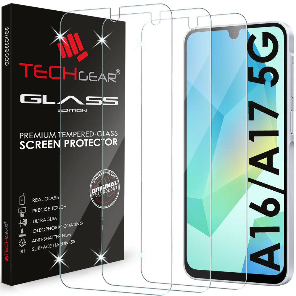 TECHGEAR Tempered Glass Screen Protector for Samsung Galaxy A17 / A16 - 9H Toughened Glass, Crystal Clear Display, Easy-Clean Surface, Case Friendly (1 Pack / 2 Pack / 3 Pack)