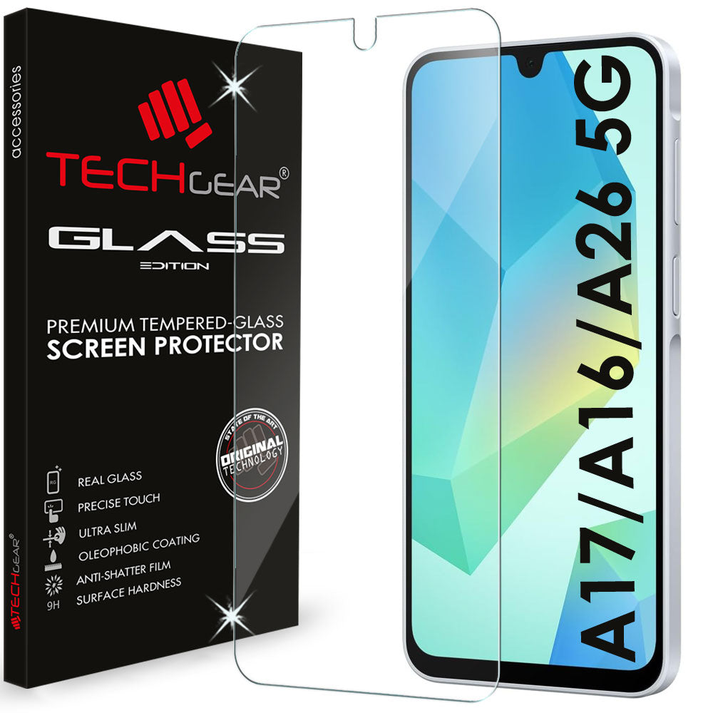 TECHGEAR Tempered Glass Screen Protector for Samsung Galaxy A17 / A16 - 9H Toughened Glass, Crystal Clear Display, Easy-Clean Surface, Case Friendly (1 Pack / 2 Pack / 3 Pack)