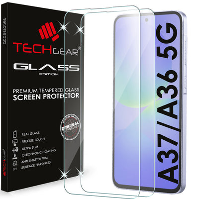 TECHGEAR Tempered Glass Screen Protector for Samsung Galaxy A37 5G / A36 5G - 9H Toughened Glass, Crystal Clear Display, Easy-Clean Surface, Case Friendly (1 Pack / 2 Pack / 3 Pack)