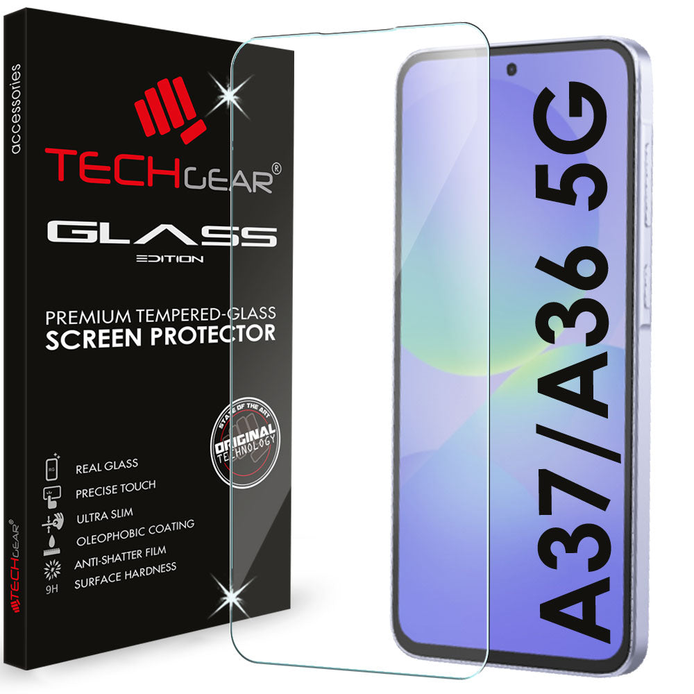 TECHGEAR Tempered Glass Screen Protector for Samsung Galaxy A37 5G / A36 5G - 9H Toughened Glass, Crystal Clear Display, Easy-Clean Surface, Case Friendly (1 Pack / 2 Pack / 3 Pack)