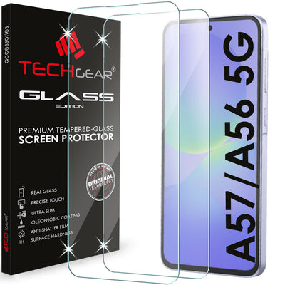 TECHGEAR Tempered Glass Screen Protector for Samsung Galaxy A57 5G / A56 5G - 9H Toughened Glass, Crystal Clear Display, Easy-Clean Surface, Case Friendly (1 Pack / 2 Pack / 3 Pack)