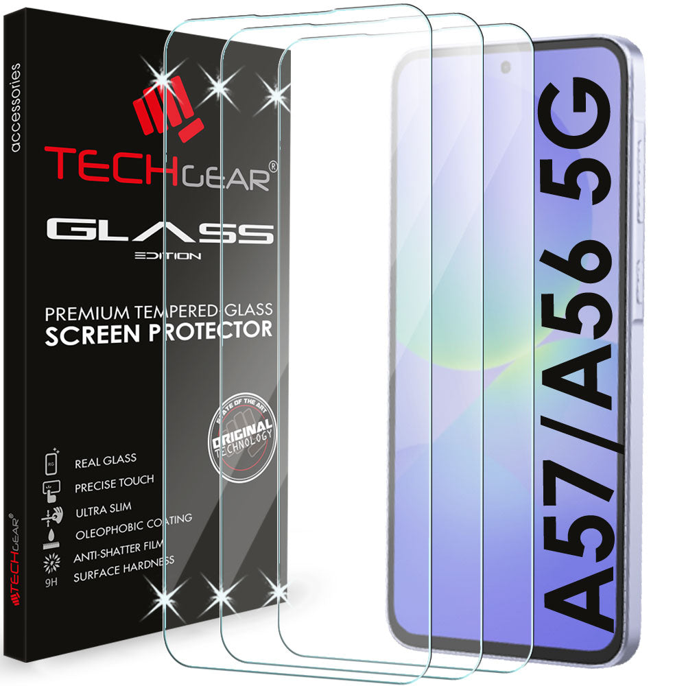 TECHGEAR Tempered Glass Screen Protector for Samsung Galaxy A57 5G / A56 5G - 9H Toughened Glass, Crystal Clear Display, Easy-Clean Surface, Case Friendly (1 Pack / 2 Pack / 3 Pack)