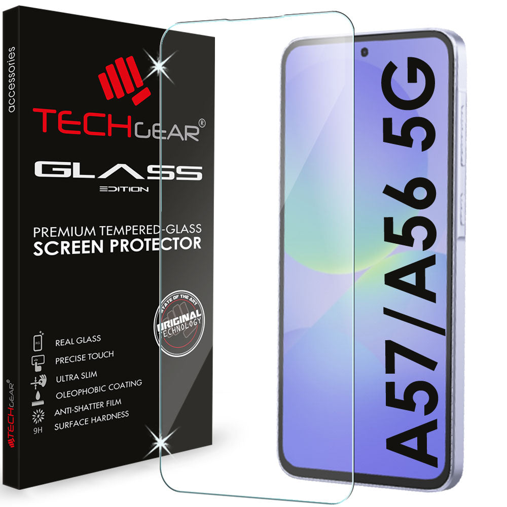 TECHGEAR Tempered Glass Screen Protector for Samsung Galaxy A57 5G / A56 5G - 9H Toughened Glass, Crystal Clear Display, Easy-Clean Surface, Case Friendly (1 Pack / 2 Pack / 3 Pack)