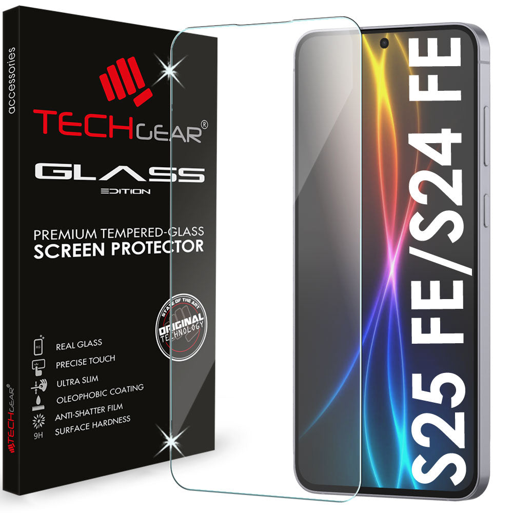 TECHGEAR Clear Glass Screen Protector for Samsung Galaxy S25 FE (2025) & S24 FE (2024) – HD Clarity 9H Tempered Glass with Easy-Clean Surface – Case Friendly – 1 Pack / 2 Pack / 3 Pack