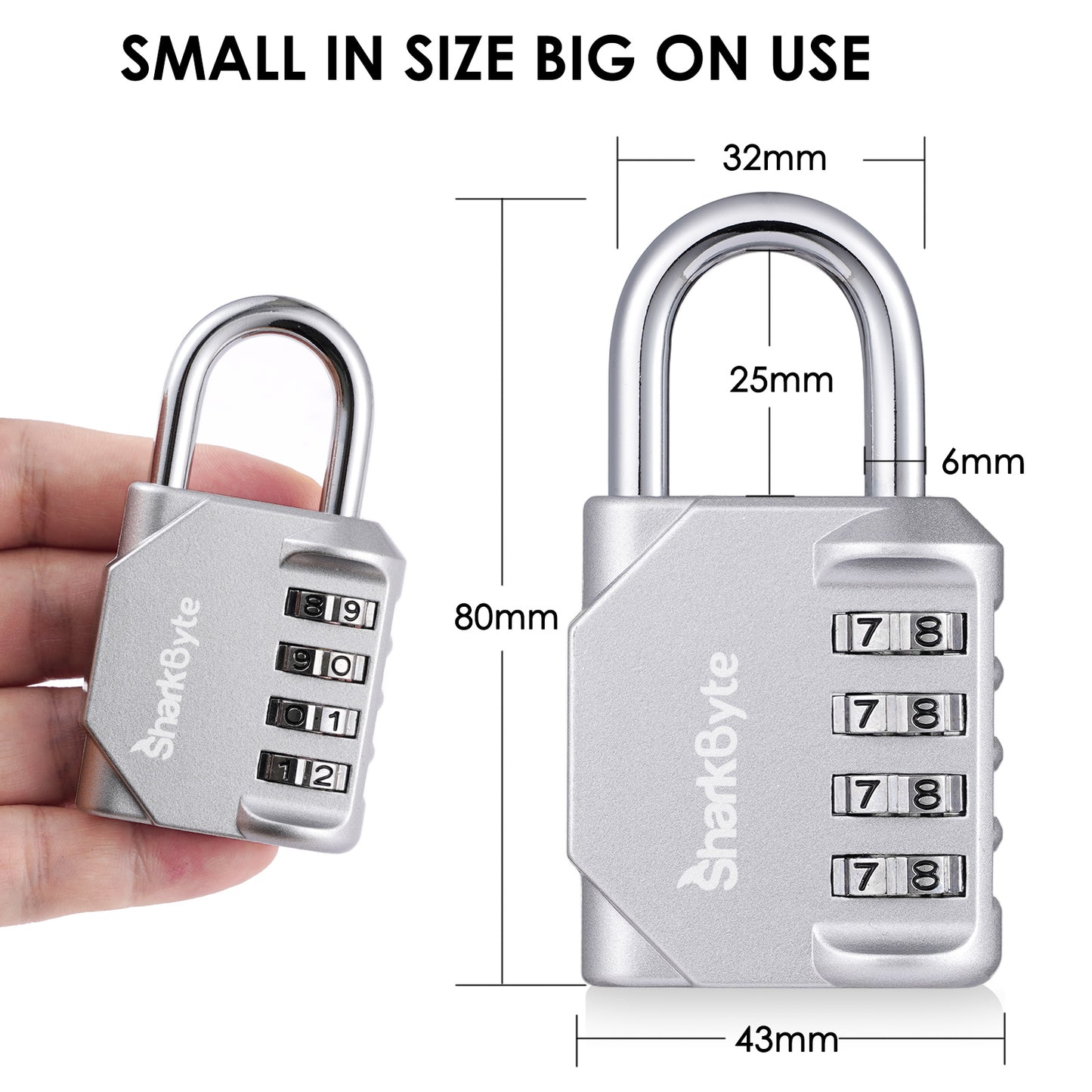 SharkByte Heavy Duty 4-Dial Combination Padlock – Weatherproof Outdoor Lock for Gym, School, Shed, Storage, Cabinet & Toolbox (1 / 2 / 3 / 4 Pack)