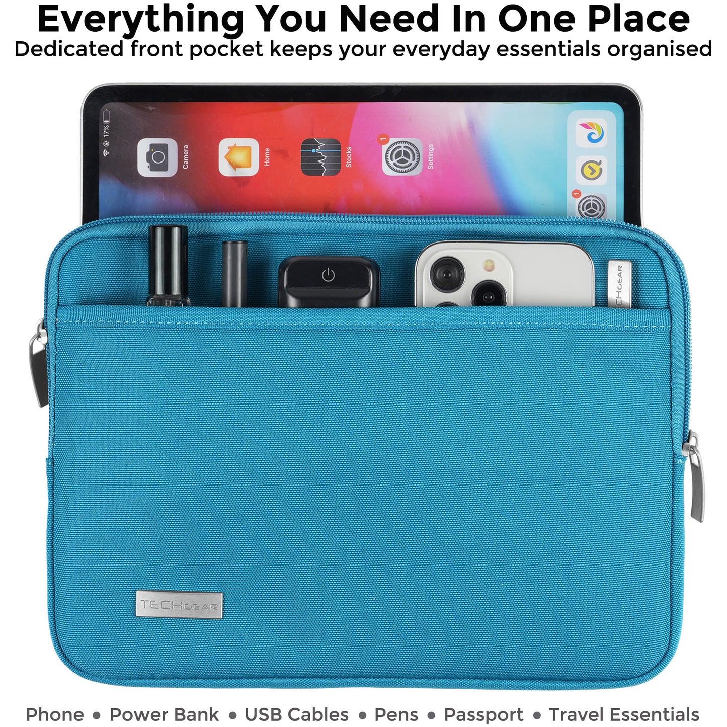 TECHGEAR AirShock Universal Tablet Sleeve | Shockproof Protective Sleeve Case for 7-13 Inch Tablets | Water-Resistant Oxford Fabric with Front Storage Pocket
