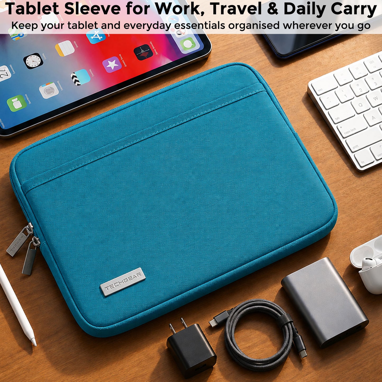 TECHGEAR AirShock Universal Tablet Sleeve | Shockproof Protective Sleeve Case for 7-13 Inch Tablets | Water-Resistant Oxford Fabric with Front Storage Pocket