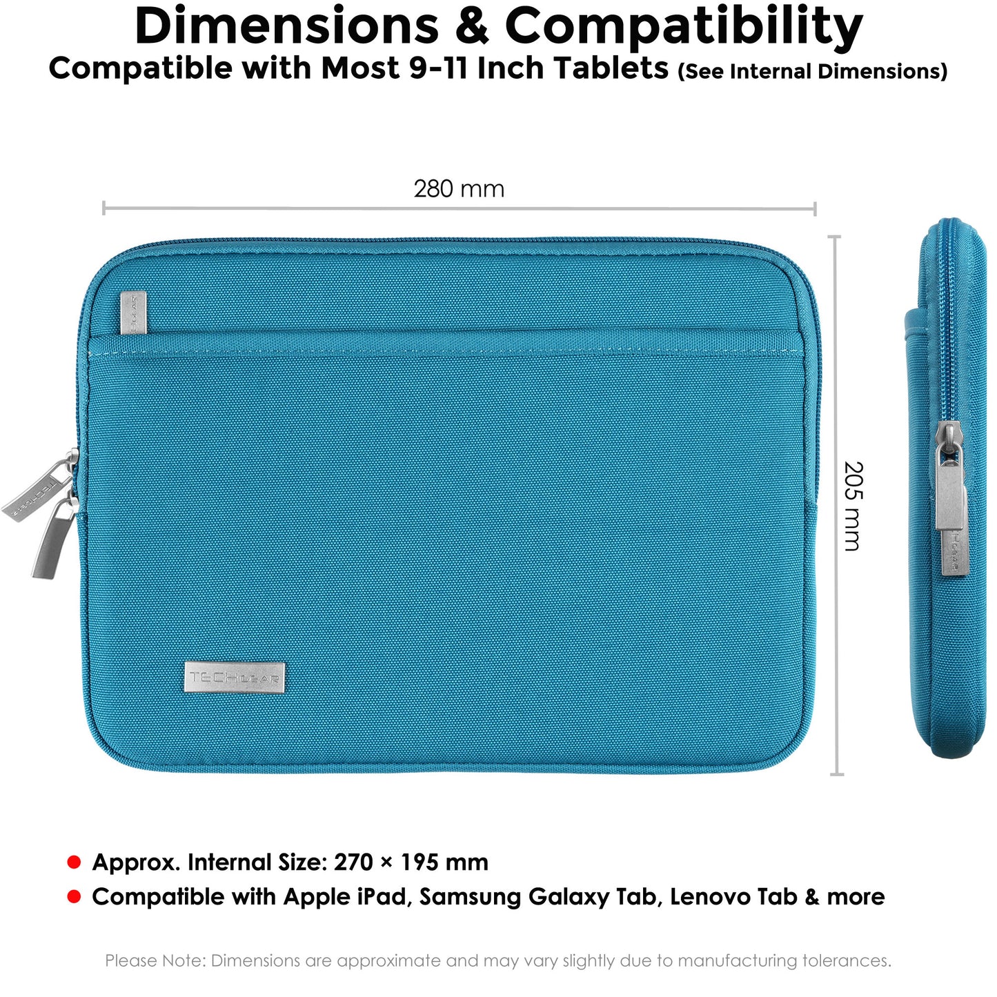 TECHGEAR AirShock Universal Tablet Sleeve | Shockproof Protective Sleeve Case for 7-13 Inch Tablets | Water-Resistant Oxford Fabric with Front Storage Pocket
