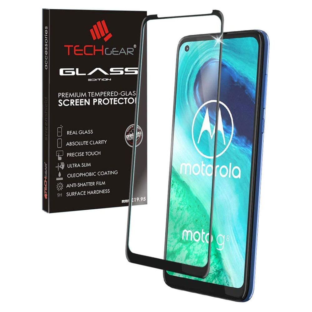 TECHGEAR 3D GLASS Edition Compatible for Motorola Moto G8, Edge to Edge Tempered Glass Screen Protector Cover [Full Screen] [9H Hardness]  [No-Bubble]