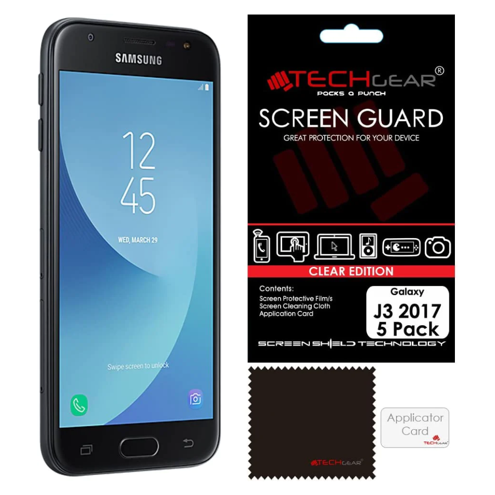 [5 Pack] TECHGEAR Screen Protectors for Galaxy J3 2017 (SM-J330 Series) - Ultra Clear Lcd Screen Protector Compatible with Samsung Galaxy J3 2017