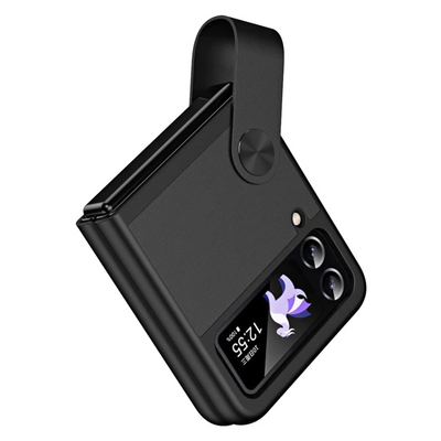 Samsung Galaxy Z Flip 4 / Flip 3 Case, Z Flip 4/3 Leather Case with Leather Finger Holder, Hard PC Shockproof Protective Bumper Case